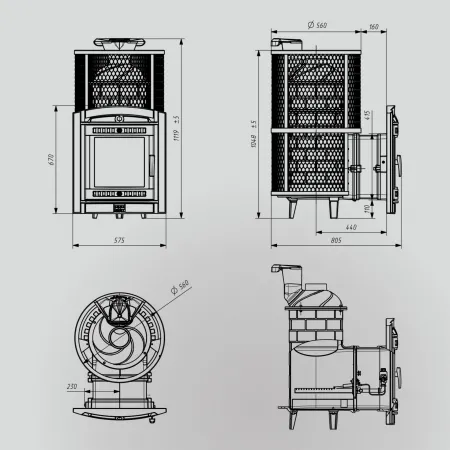 Печь для бани ПроМеталл Атмосфера XL  сетка нержавейка  с газовой горелкой