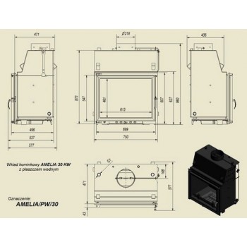 Каминная топка Kratki AMELIA PW 30 W С ВОДЯНЫМ КОНТУРОМ