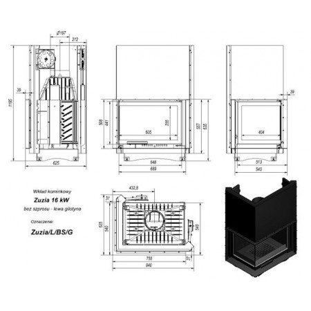 Каминная топка Kratki ZUZIA L BS G