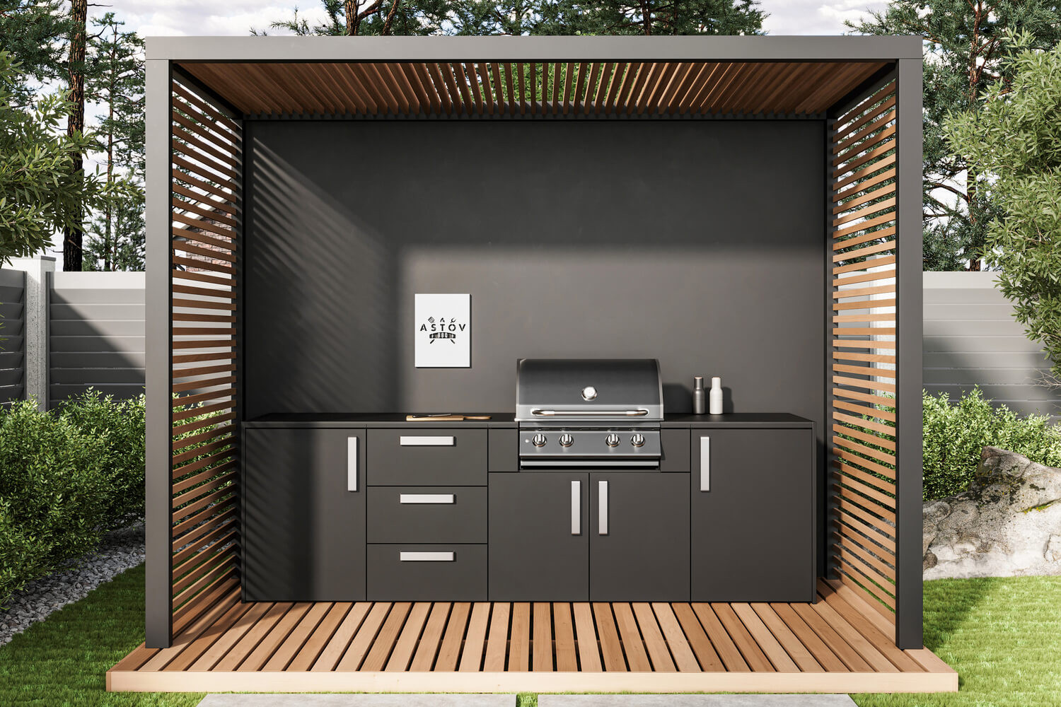 Комплект кухни барбекю Astov BBQ Делюкс № 2 (ширина 2840 мм)