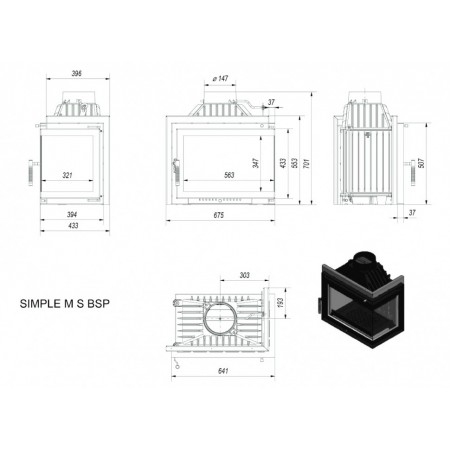 Каминная топка Kratki SIMPLE M S P BS 150 ПРАВАЯ