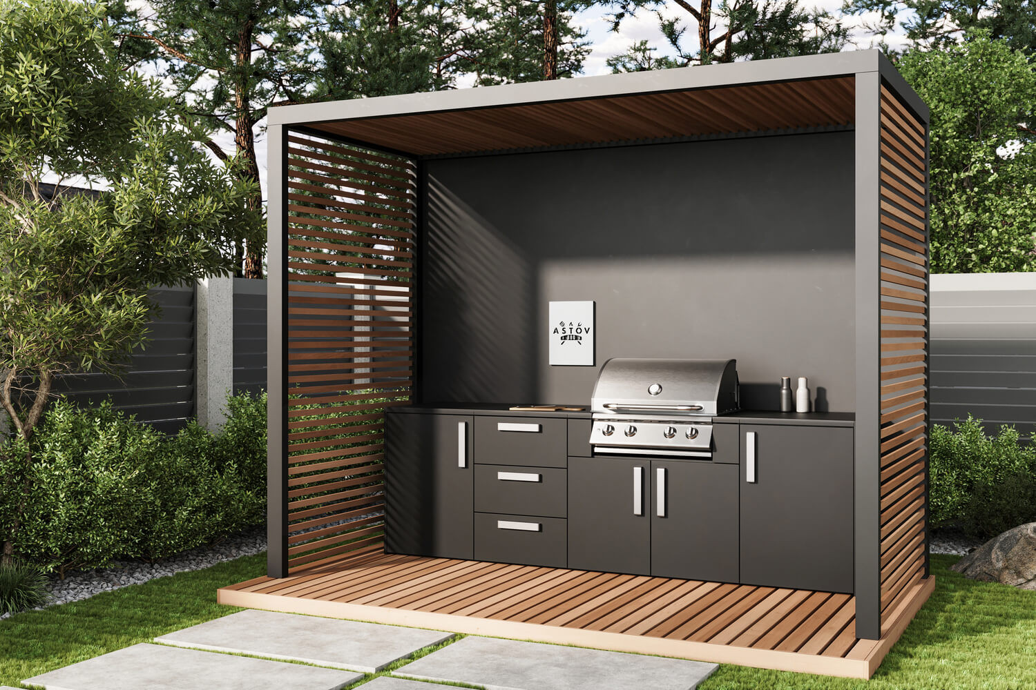 Комплект кухни барбекю Astov BBQ Делюкс № 2 (ширина 2840 мм)